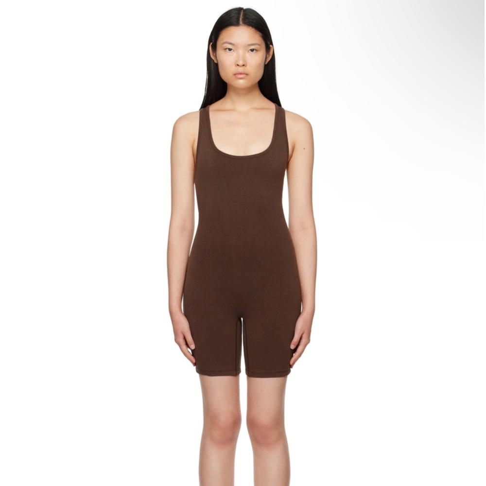 SKIMS brown mid thigh romper